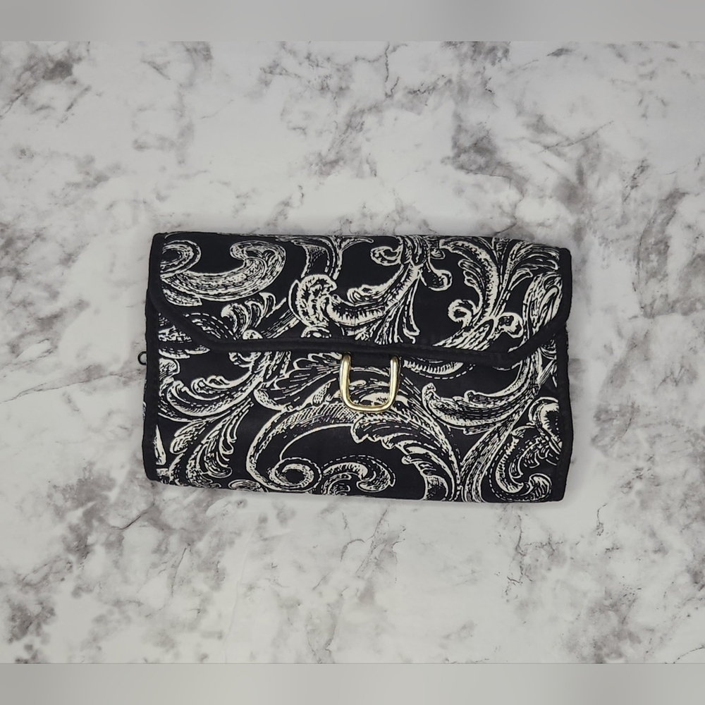Diane Von Furstenberg Make up Travel Bag Black White Scroll Paisley Vintage - Picture 2 of 9